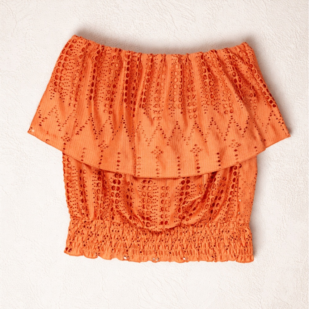 Free People Orange Eyelet Lace Strapless Tube Top – Size S